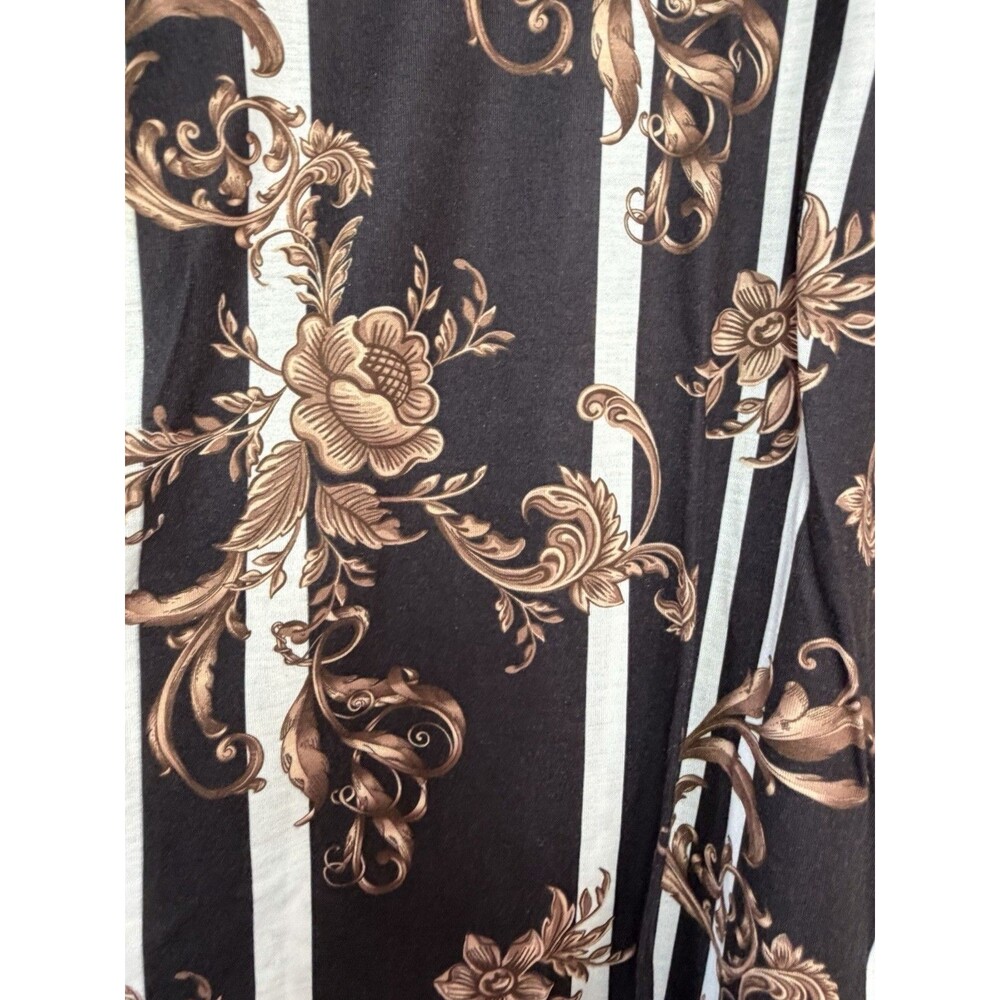 Guess Baroque Floral Striped T-Shirt Black Brown Size Large - Picture 9 of 10